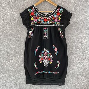 Mexican Embroidered Womens Floral Crochet Trim Dress‎ Size S Boho Peasant Hippie
